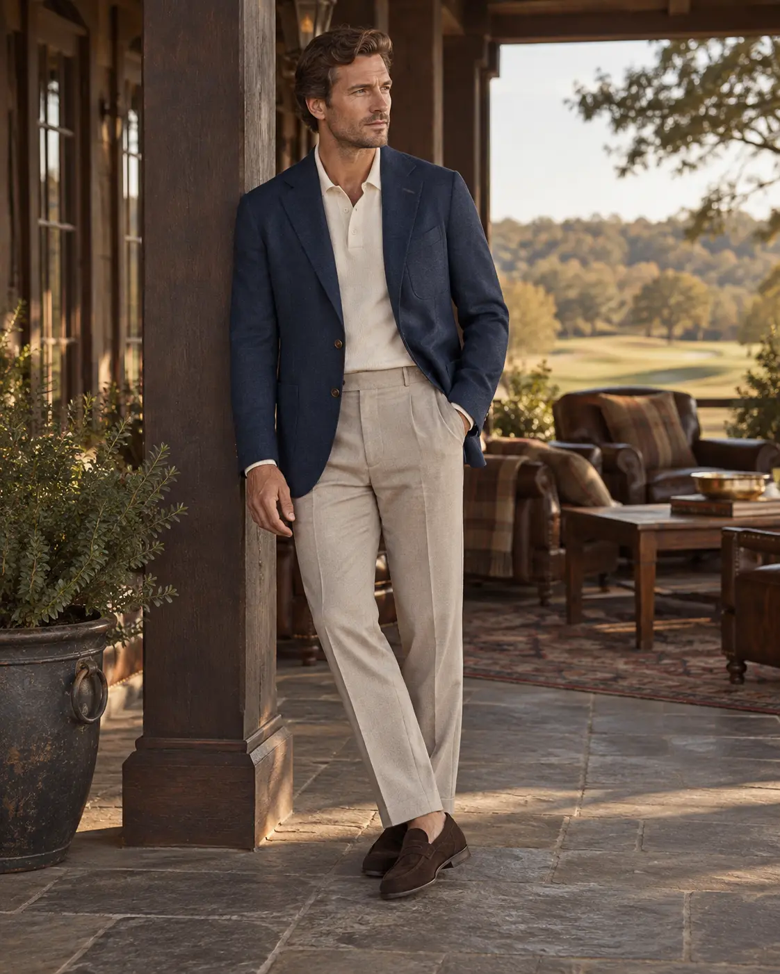 Navy casual blazer in four-season wool