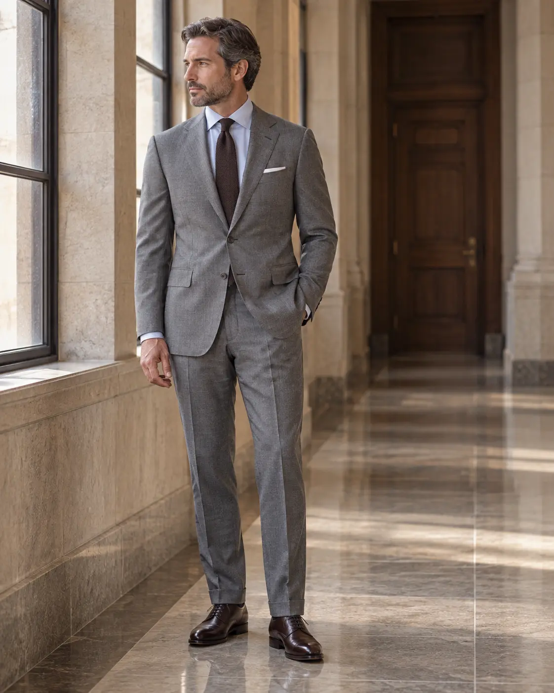 Grey business suit in New Empire merino wool